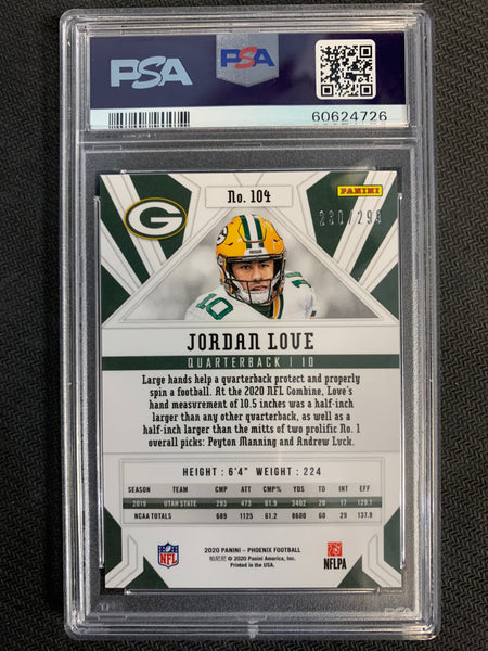 2020 PANINI PHOENIX FOOTBALL #104 GREEN BAY PACKERS - JORDAN LOVE RED ROOKIE NUMBERED 230/299 GRADED PSA 9 MINT