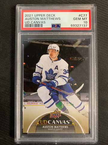 2021 UPPER DECK SERIES 1 HOCKEY #C77 TORONTO MAPLE LEAFS - AUSTON MATTHEWS CANVAS GRADED PSA 10 GEM MINT