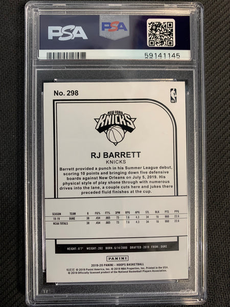 2019 PANINI NBA HOOPS BASKETBALL #298 NEW YORK KNICKS - RJ BARRETT ROOKIE GRADED PSA 10 GEM MINT