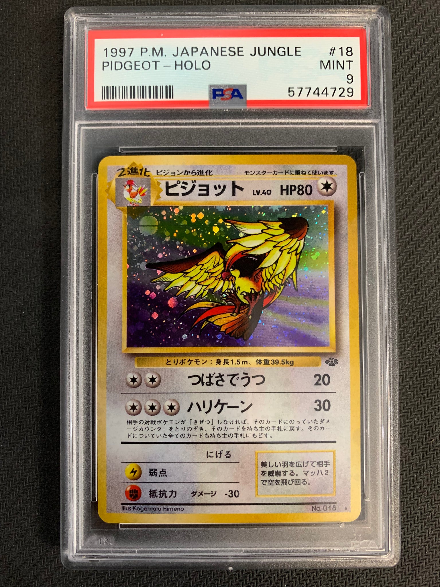 1997 POKEMON JAPANESE JUNGLE PIDGEOT HOLO RARE - #18 GRADED PSA 9 MINT