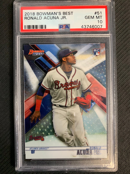 2018 BOWMAN'S BEST BASEBALL #51 ATLANTA BRAVES - RONALD ACUNA JR ROOKIE CARD GRADED PSA 10 GEM MINT