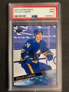 2020-21 UPPER DECK HOCKEY #495 BUFFALO SABRES - DYLAN COZENS YOUNG GUNS ROOKIE GRADED PSA 9 MINT