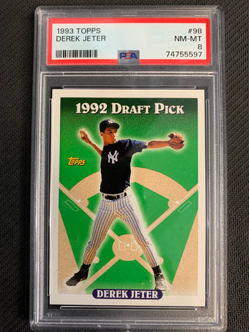 1993 TOPPS BASEBALL #98 NEW YORK YANKEES - DEREK JETER ROOKIE CARD GRADED PSA 8 NM-MT