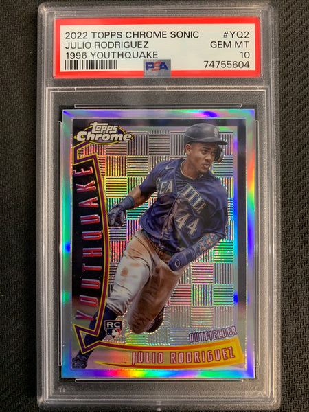 2022 TOPPS CHROME SONIC BASEBALL #YQ-2 SEATTLE MARINERS - JULIO RODRIGUEZ 1996 YOUTHQUAKE ROOKIE CARD GRADED PSA 10 GEM MINT