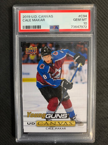 2019-20 UPPER DECK SERIES 1 HOCKEY #C94 COLORADO AVALANCHE - CALE MAKAR YOUNG GUNS CANVAS ROOKIE GRADED PSA 10 GEM MINT