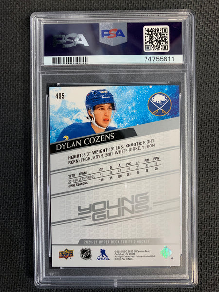 2020-21 UPPER DECK HOCKEY #495 BUFFALO SABRES - DYLAN COZENS YOUNG GUNS ROOKIE GRADED PSA 9 MINT