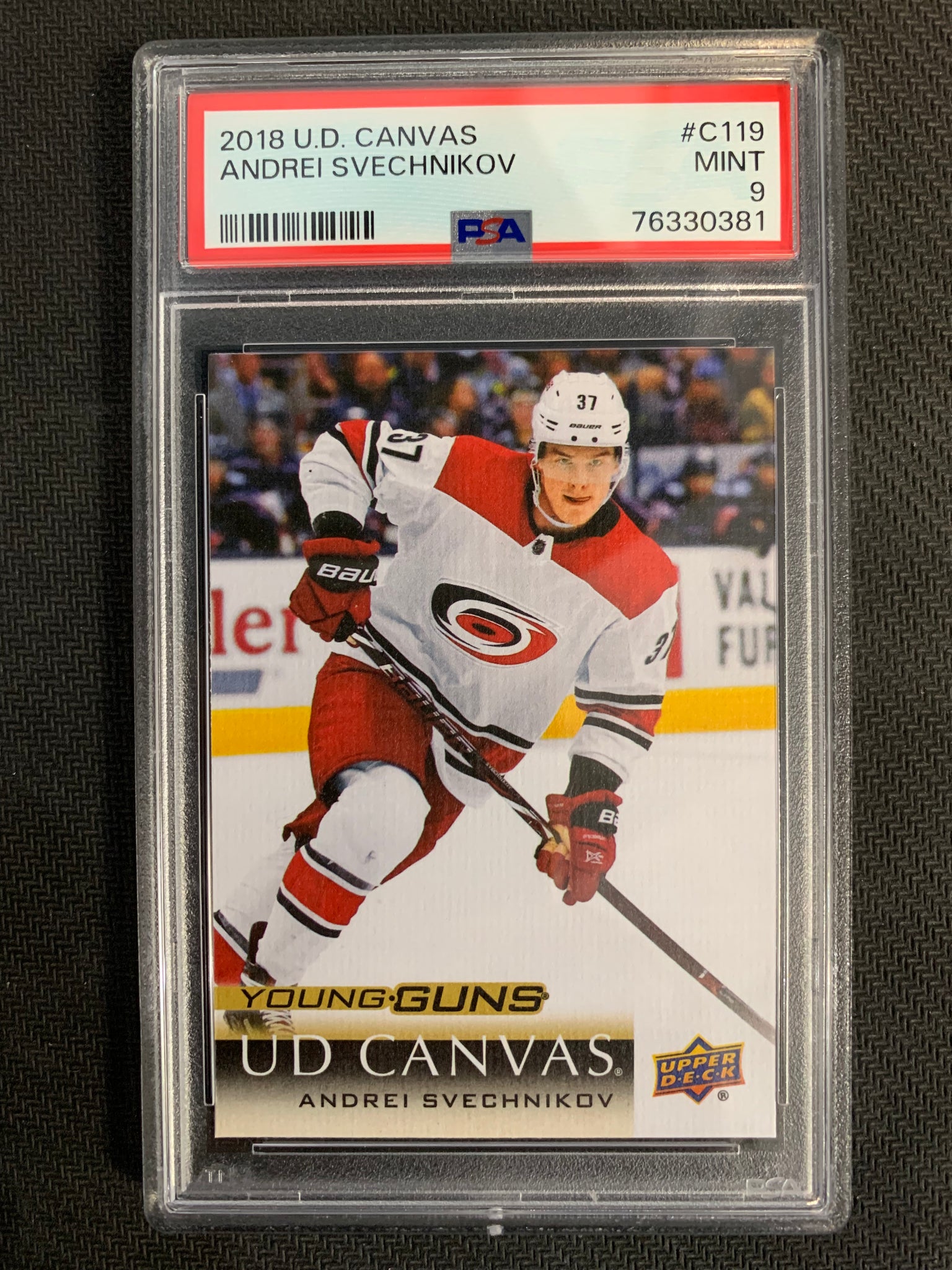 2018-19 UPPER DECK HOCKEY #C119 CAROLINA HURRICANES - ANDREI SVECHNIKOV CANVAS YOUNG GUNS ROOKIE CARD GRADED PSA 9 MINT