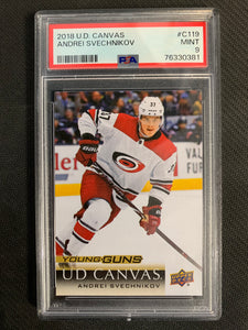 2018-19 UPPER DECK HOCKEY #C119 CAROLINA HURRICANES - ANDREI SVECHNIKOV CANVAS YOUNG GUNS ROOKIE CARD GRADED PSA 9 MINT