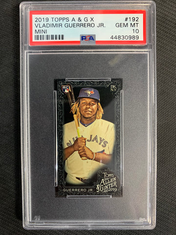 2019 TOPPS ALLEN & GINTER X BASEBALL #192 TORONTO BLUE JAYS - VLADIMIR GUERRERO JR BLACK PARALLEL MINI ROOKIE GRADED PSA 10 GEM MINT