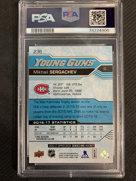 2016-17 UPPER DECK HOCKEY #236 MONTREAL CANADIENS - MIKHAIL SERGACHEV YOUNG GUNS ROOKIE CARD GRADED PSA 10 GEM MINT