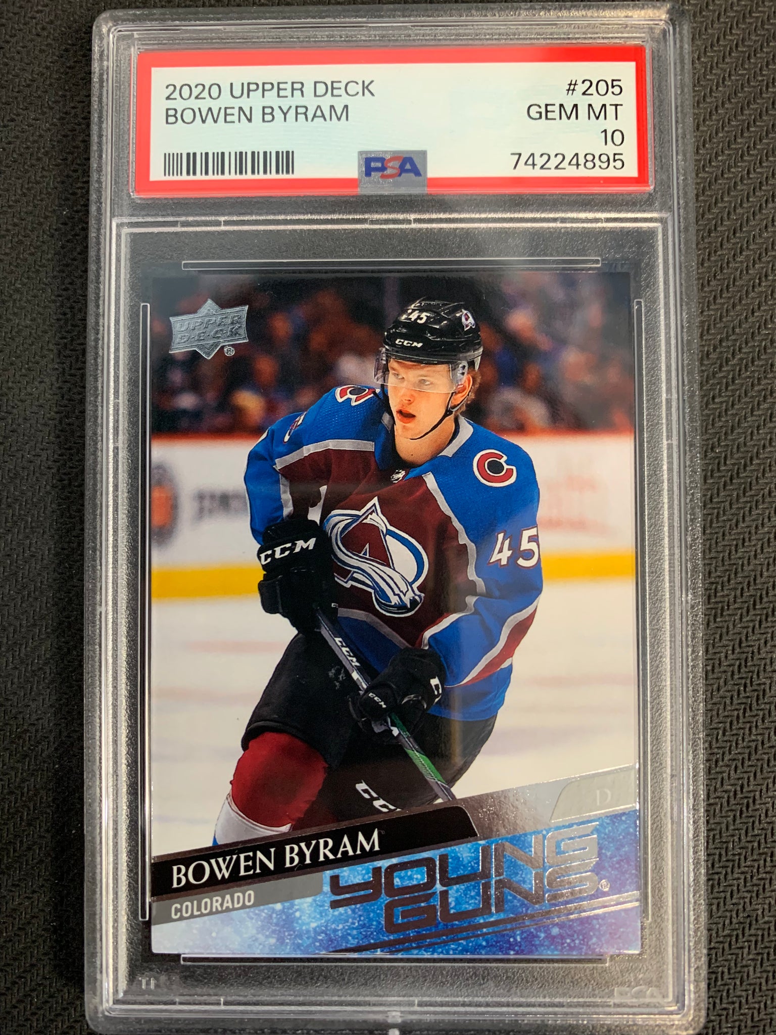 2020-21 UPPER DECK HOCKEY #205 COLORADO AVALANCHE - BOWEN BYRAM YOUNG GUNS ROOKIE CARD GRADED PSA 10 GEM MINT