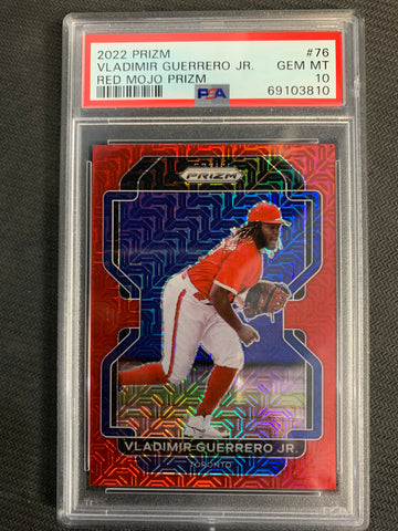 2022 PRIZM BASEBALL #76 TORONTO BLUE JAYS - VLADIMIR GUERRERO JR RED MOJO REFRACTOR NUMBERED 022/149 GRADED PSA 10 GEM MINT