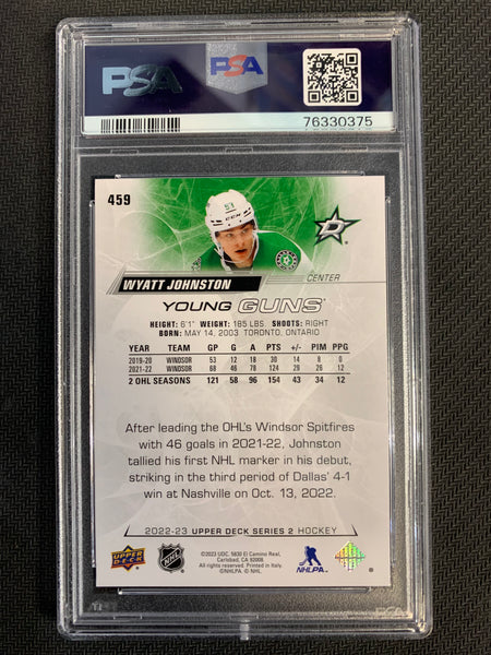 2022-23 UPPER DECK HOCKEY #459 DALLAS STARS  -WYATT JOHNSTON YOUNG GUNS ROOKIE GRADED PSA 10 GEM MINT