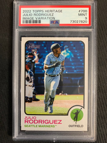 2022 TOPPS HERITAGE BASEBALL #700 SEATTLE MARINERS - JULIO RODRIGUEZ SP ROOKIE IMAGE VARIATION GRADED PSA 9 MINT