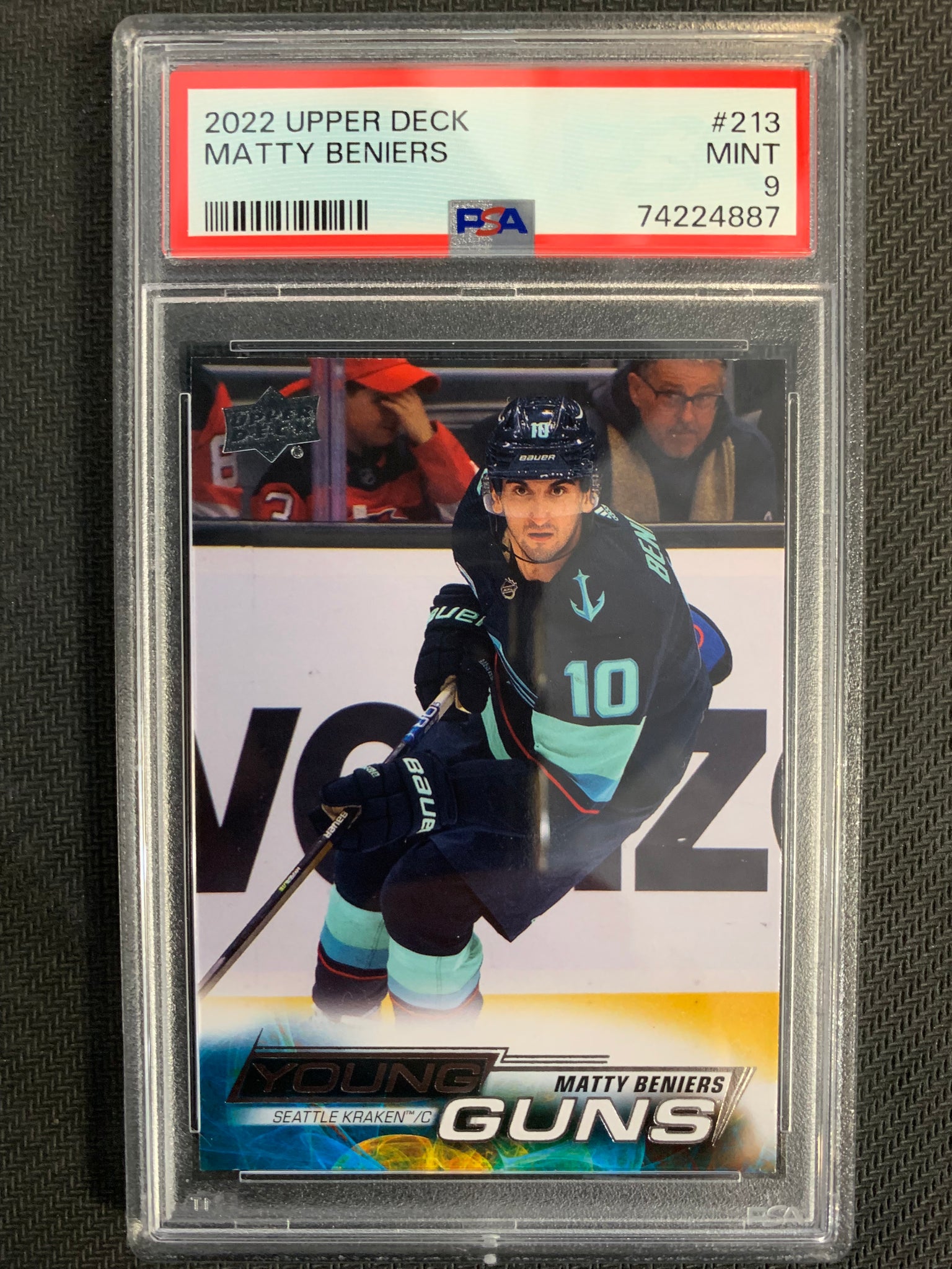 2022-23 UPPER DECK HOCKEY #213 SEATTLE KRAKEN - MATTY BENIERS YOUNG GUNS ROOKIE CARD GRADED PSA 9 MINT