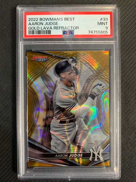 2022 BOWMAN'S BEST BASEBALL #33 NEW YORK YANKEES - AARON JUDGE GOLD LAVA REFRACTOR 02/75 GRADED PSA 9 MINT