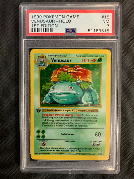 1999 POKEMON GAME 1ST EDITION VENUSAUR HOLO RARE - #15 GRADED PSA 7 NM