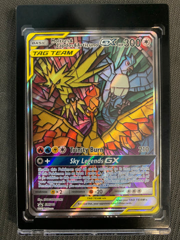 2019 POKEMON SUN & MOON HIDDEN FATES MOLTRES & ZAPDOS & ATRICUNO GX STAINED GLASS BLACK STAR PROMO SM210 - MINT