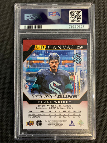 2022-23 UPPER DECK HOCKEY #C228 SEATTLE KRAKEN  - SHANE WRIGHT YOUNG GUNS CANVAS ROOKIE GRADED PSA 10 GEM MINT