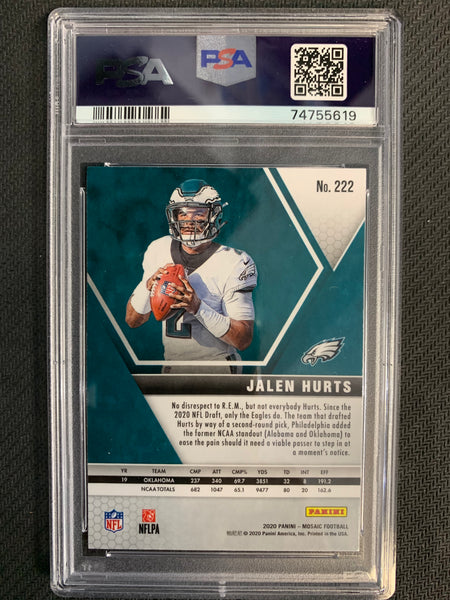 2020 PANINI MOSAIC FOOTBALL #222 PHILADELPHIA EAGLES -JALEN HURTS MOSAIC BASE ROOKIE GRADED PSA 10 GEM MINT
