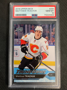 2016-17 UPPER DECK HOCKEY #231 CALGARY FLAMES - MATTHEW TKACHUK YOUNG GUNS ROOKIE CARD GRADED PSA 10 GEM MINT