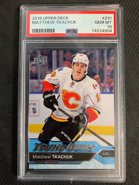2016-17 UPPER DECK HOCKEY #231 CALGARY FLAMES - MATTHEW TKACHUK YOUNG GUNS ROOKIE CARD GRADED PSA 10 GEM MINT