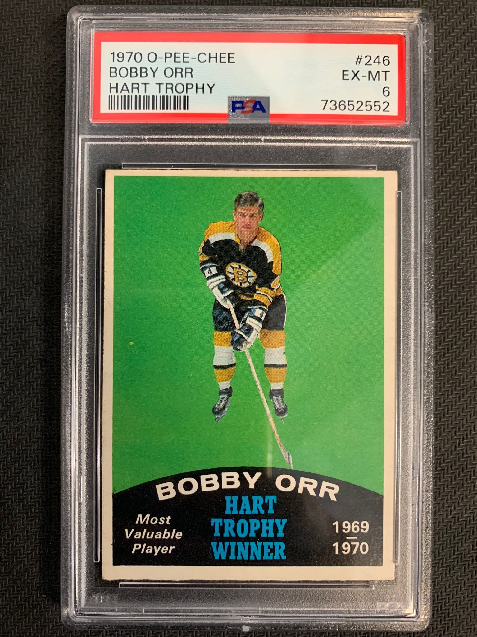 1970-71 O-PEE-CHEE HOCKEY #246 BOSTON BRUINS - BOBBY ORR HART TROPHY CARD GRADED PSA 6 EX-MT
