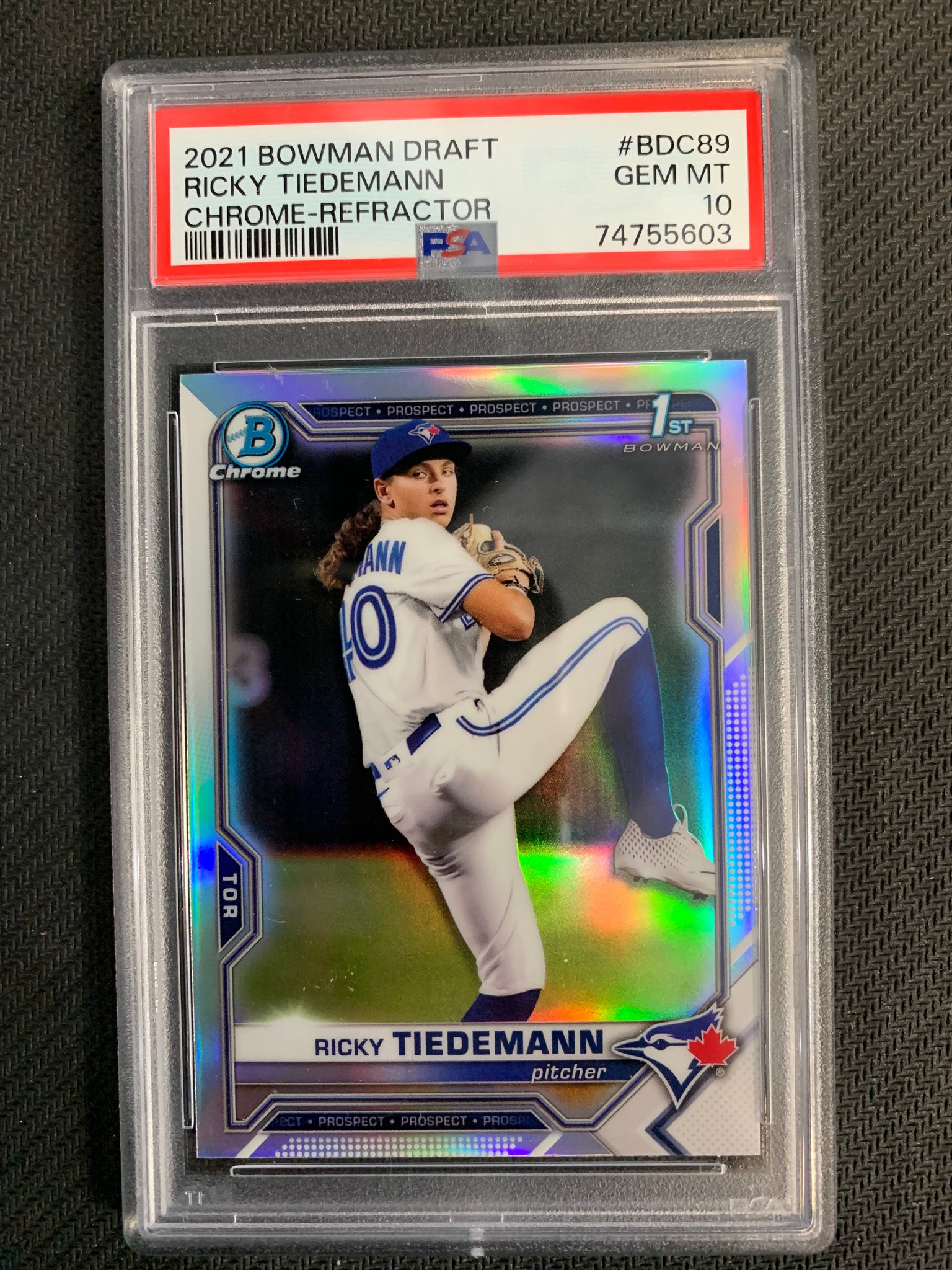 2021 BOWMAN DRAFT BASEBALL #BDC-89 TORONTO BLUE JAYS - RICKY TIEDEMANN BOWMAN 1ST REFRACTOR GRADED PSA 10 GEM MINT
