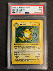 1999 POKEMON GAME 1ST EDITION RAICHU HOLO RARE - #14 GRADED PSA 7 NM