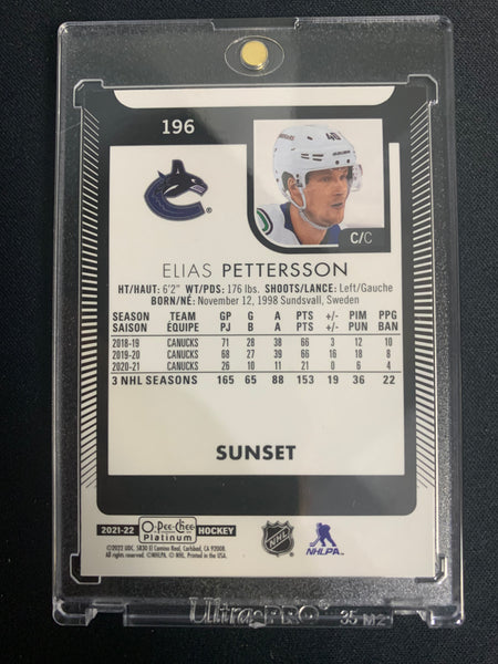 2021-22 UD O-PEE-CHEE PLATINUM HOCKEY #196 VANCOUVER CANUCKS - ELIAS PETTERSSON SUNSET SP