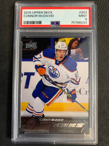 2015-16 UPPER DECK HOCKEY #201 EDMONTON OILERS - CONNOR MCDAVID ROOKIE CARD GRADED PSA 9 MINT