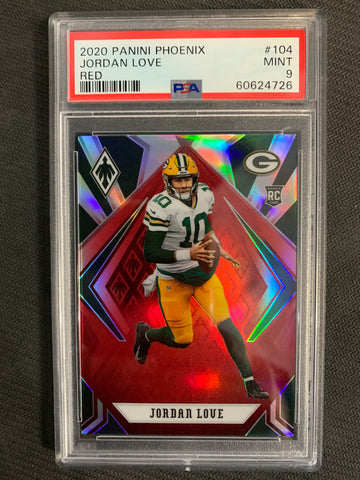 2020 PANINI PHOENIX FOOTBALL #104 GREEN BAY PACKERS - JORDAN LOVE RED ROOKIE NUMBERED 230/299 GRADED PSA 9 MINT