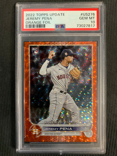 2022 TOPPS UPDATE BASEBALL #US276 HOUSTON ASTROS - JEREMY PENA ROOKIE DEBUT ORANGE FOIL NUMBERED 236/299 GRADED PSA 10 GEM MINT