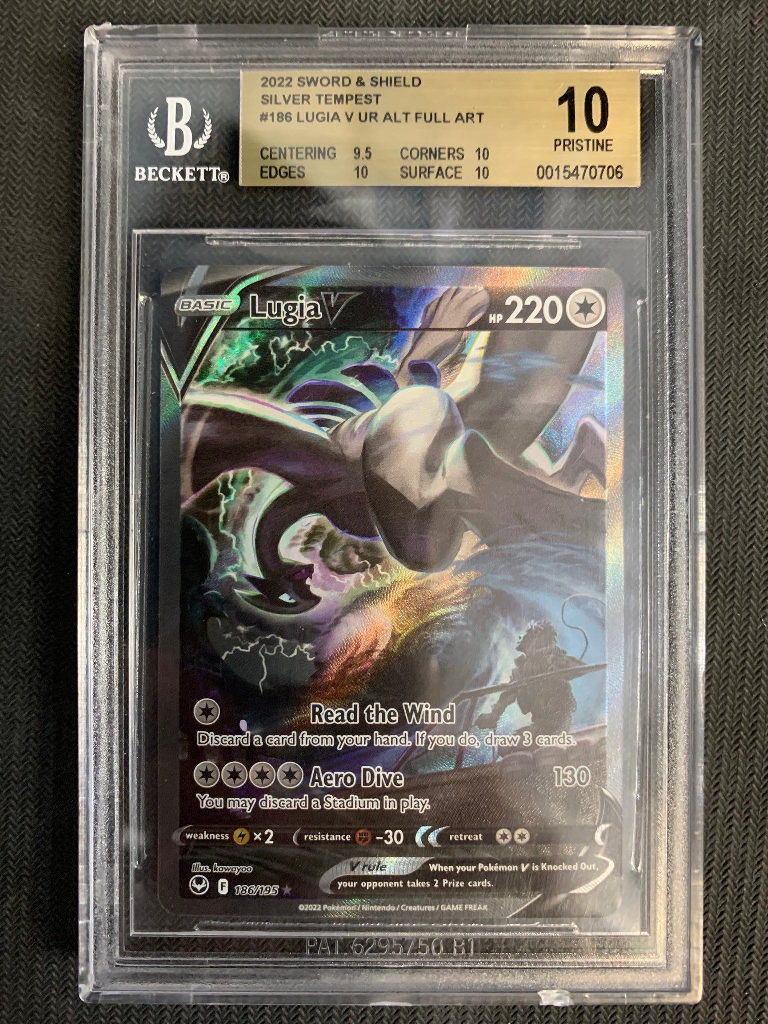 2022 POKEMON SW&SH SILVER TEMPEST LUGIA V ALTERNATE ART 186/195 - GRADED BECKETT 10 PRISTINE