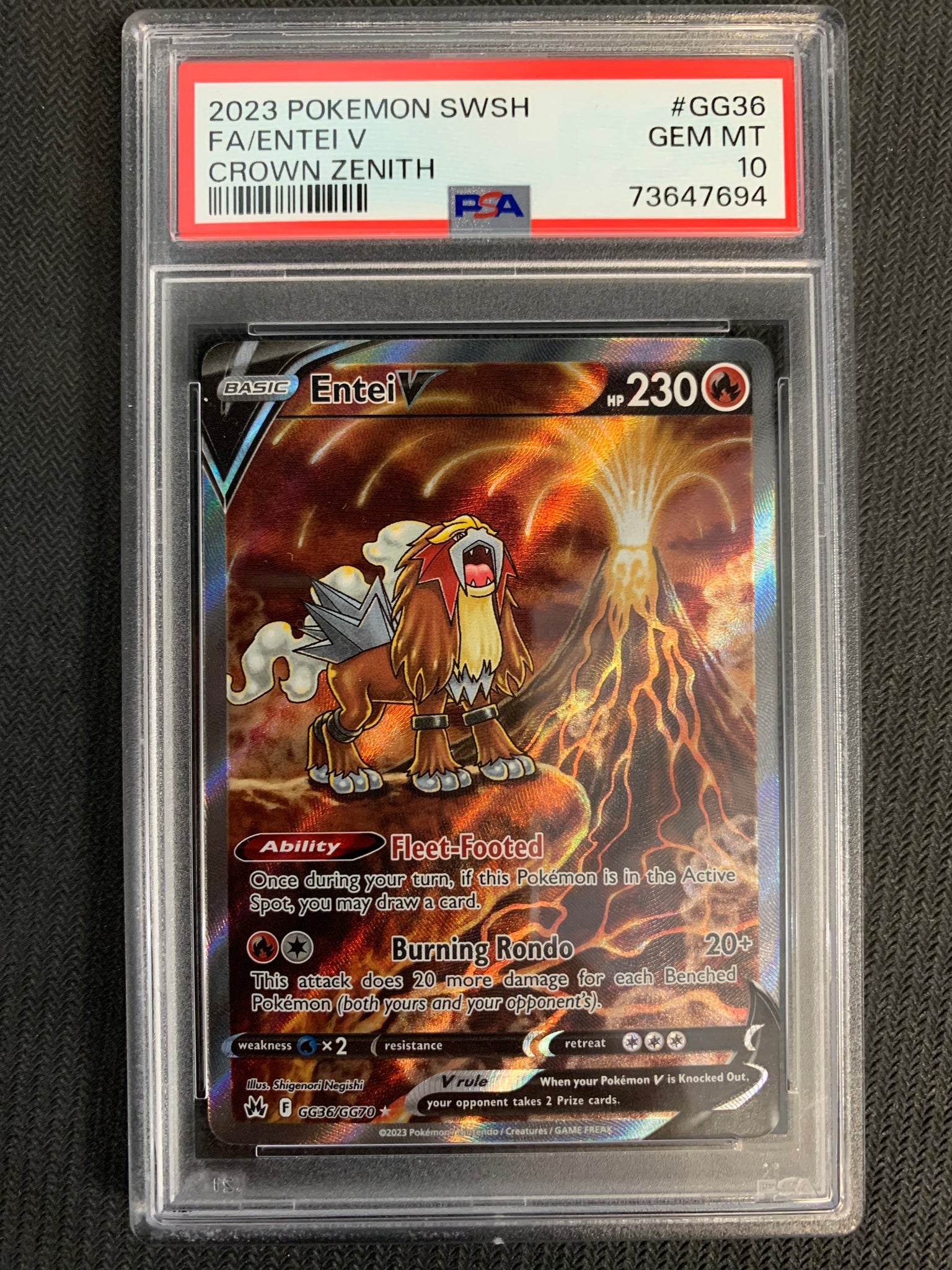 2023 POKEMON SW&SH CROWN ZENITH FULL ART ENTEI V RARE - #GG36 GRADED PSA 10 GEM MINT