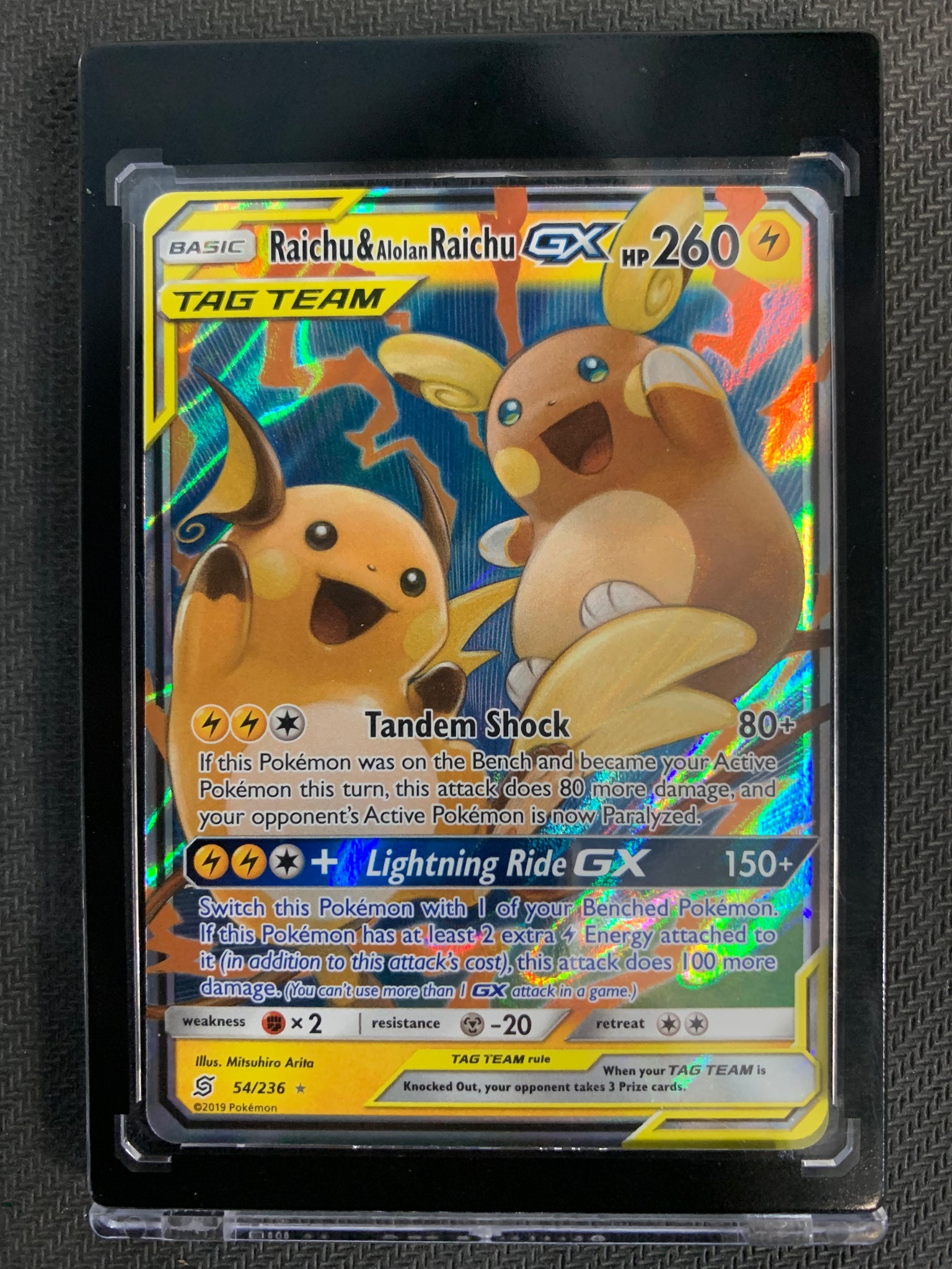 2019 POKEMON SUN & MOON UNIFIED MINDS RAICHU & ALOLAN RAICHU GX ULTRA RARE 54/236 - MINT