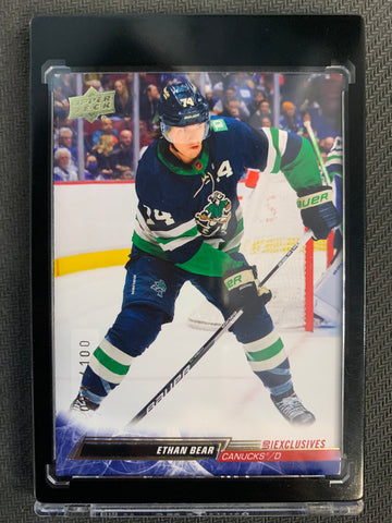 2022-23 UPPER DECK EXTENDED SERIES #638 VANCOUVER CANUCKS - ETHAN BEAR UD EXCLUSIVES NUMBERED 004/100