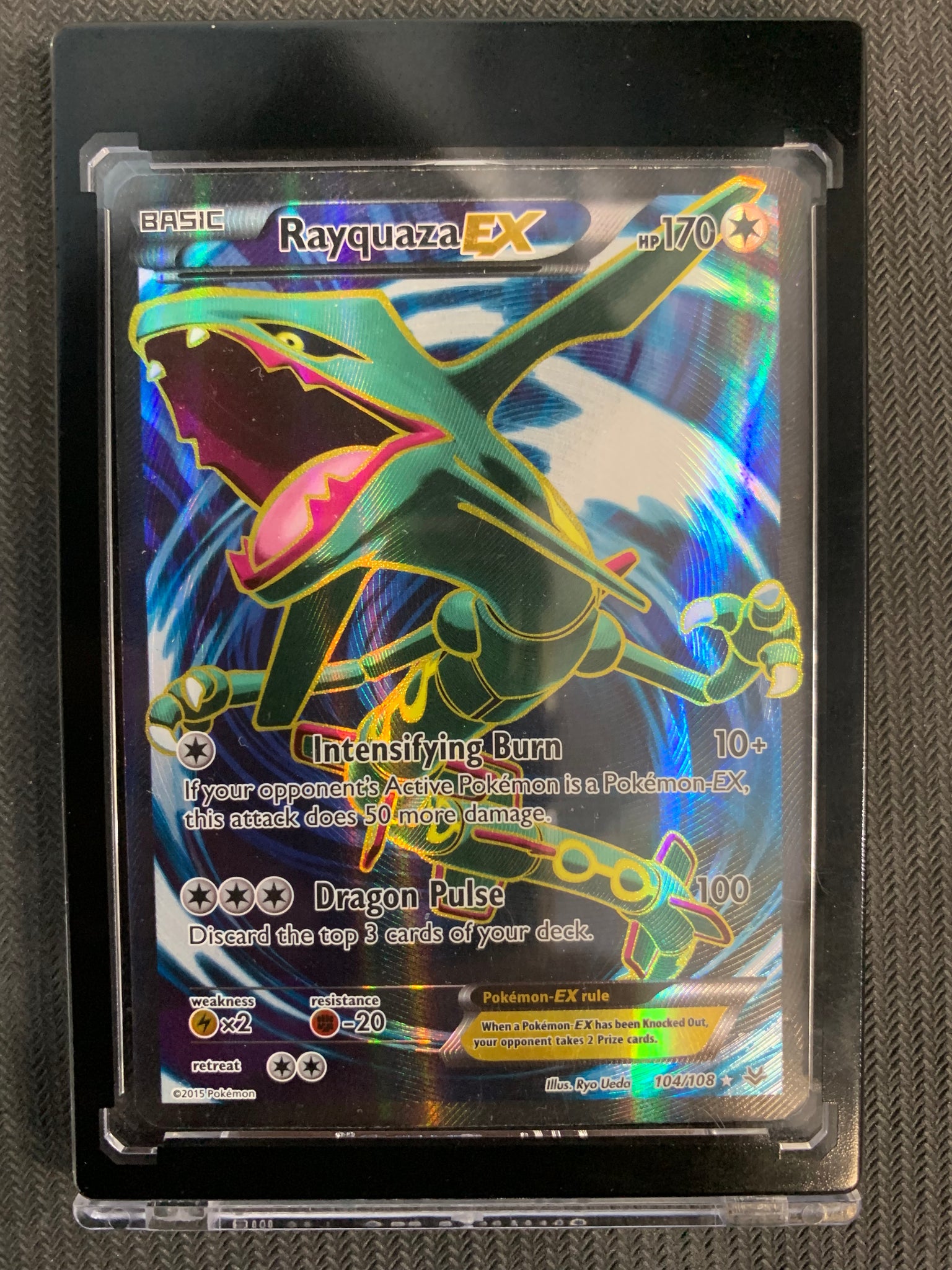 2015 POKEMON XY EVOLUTIONS ROARING SKIES - RAYQUAZA EX FULL ART ULTRA RARE 104/108 - NEAR MINT