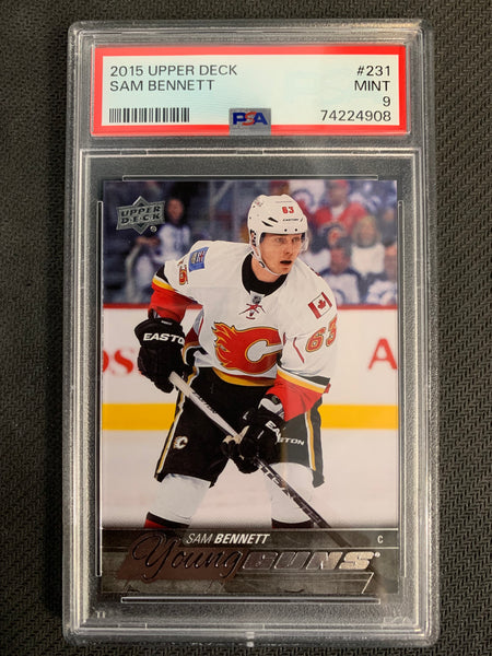 2015-16 UPPER DECK HOCKEY #231 CALGARY FLAMES - SAM BENNETT YOUNG GUNS ROOKIE CARD GRADED PSA 9 MINT