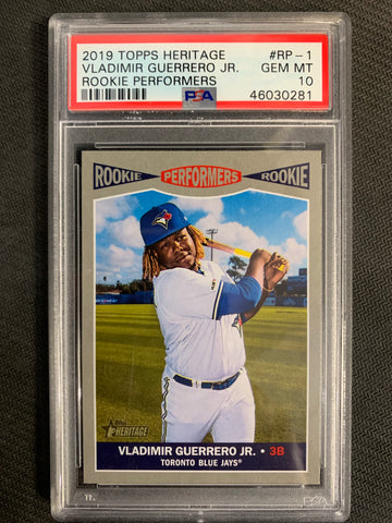 2019 TOPPS HERITAGE BASEBALL #RP-1 TORONTO BLUE JAYS - VLADIMIR GUERRERO JR ROOKIE PERFORMERS GRADED PSA 10 GEM MINT