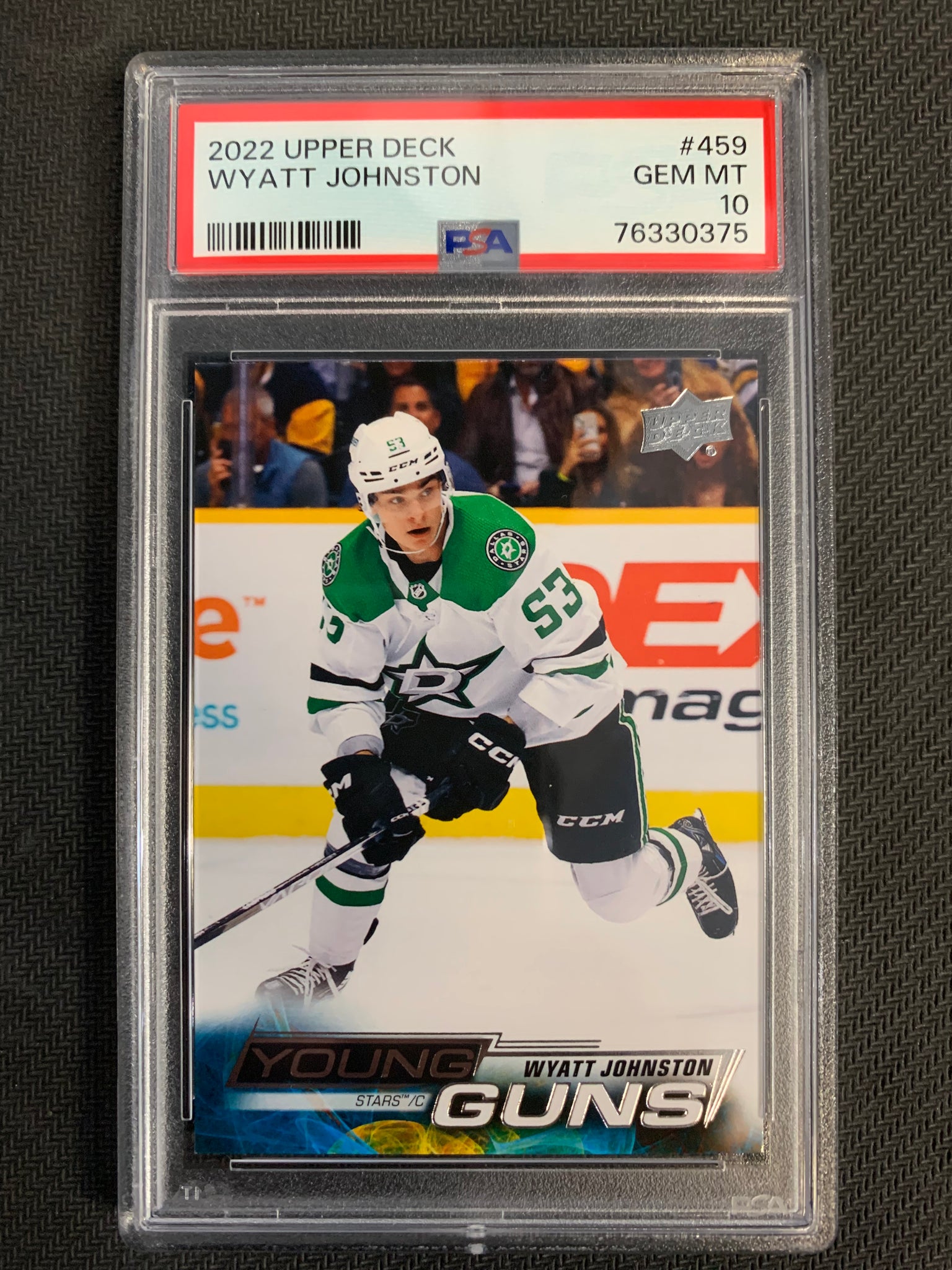 2022-23 UPPER DECK HOCKEY #459 DALLAS STARS  -WYATT JOHNSTON YOUNG GUNS ROOKIE GRADED PSA 10 GEM MINT