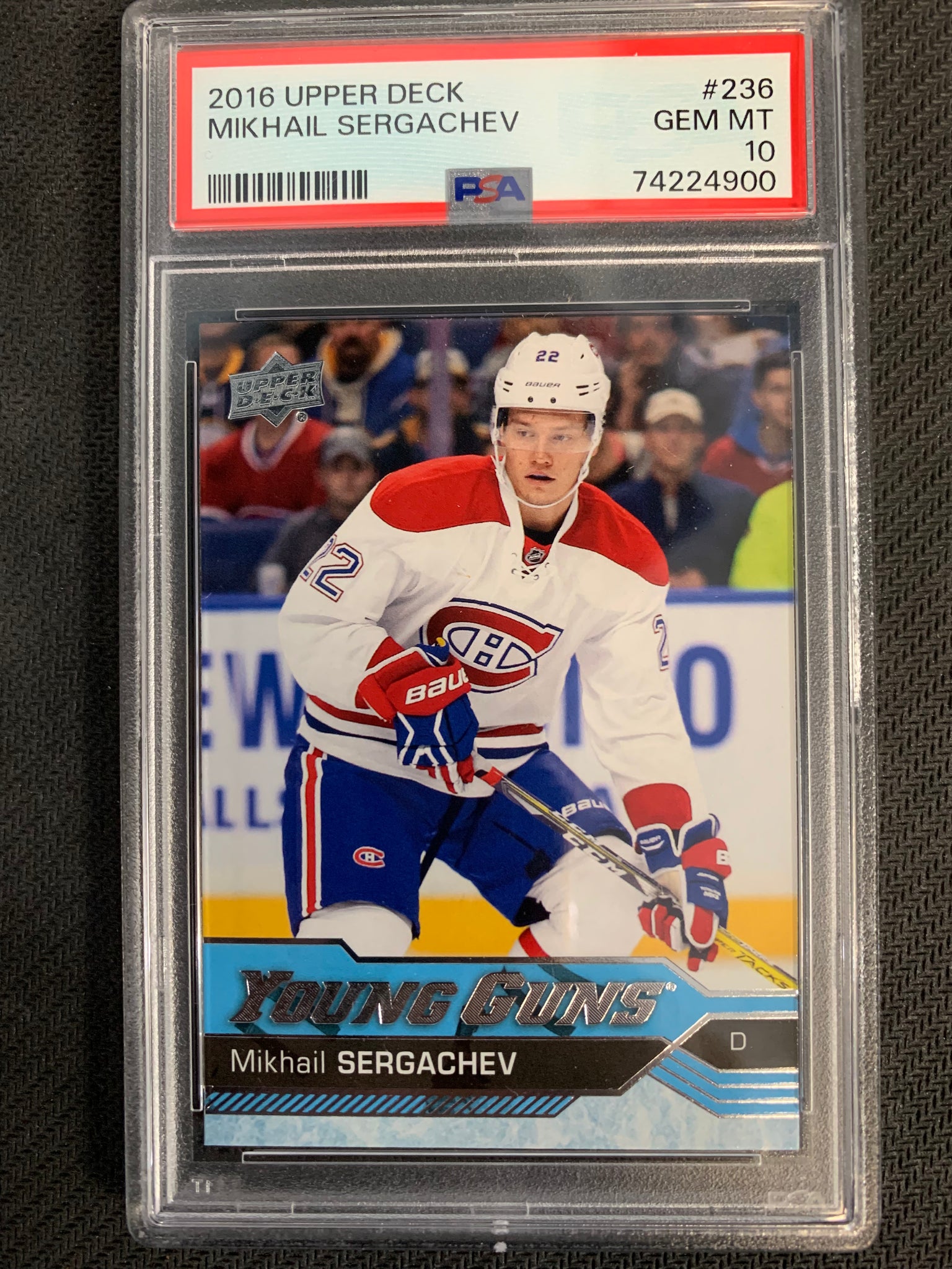 2016-17 UPPER DECK HOCKEY #236 MONTREAL CANADIENS - MIKHAIL SERGACHEV YOUNG GUNS ROOKIE CARD GRADED PSA 10 GEM MINT