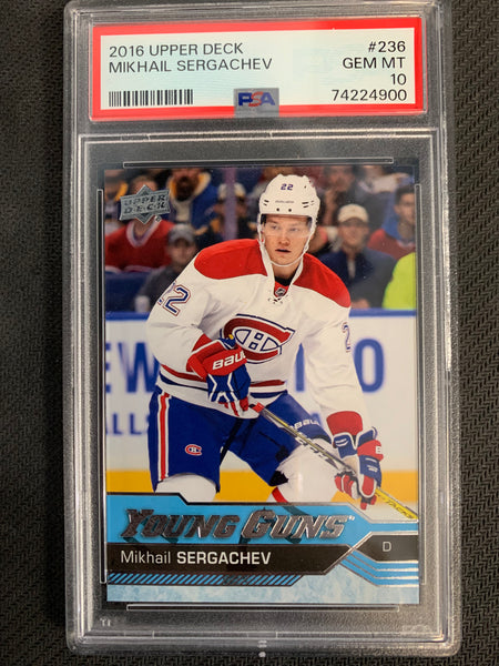 2016-17 UPPER DECK HOCKEY #236 MONTREAL CANADIENS - MIKHAIL SERGACHEV YOUNG GUNS ROOKIE CARD GRADED PSA 10 GEM MINT