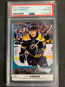 2017-18 UPPER DECK HOCKEY #212 BOSTON BRUINS - JAKE DEBRUSK YOUNG GUNS ROOKIE CARD GRADED PSA 10 GEM MINT