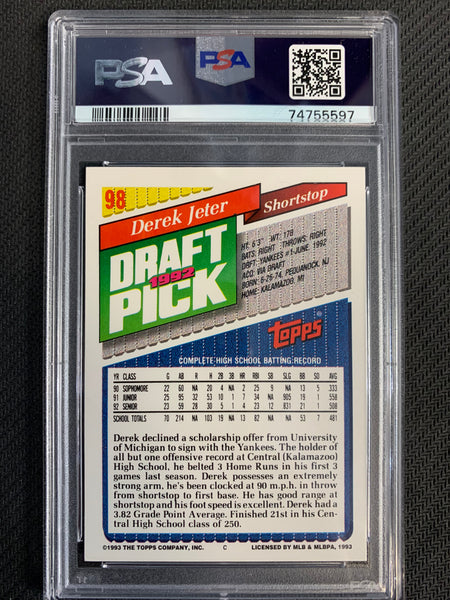 1993 TOPPS BASEBALL #98 NEW YORK YANKEES - DEREK JETER ROOKIE CARD GRADED PSA 8 NM-MT