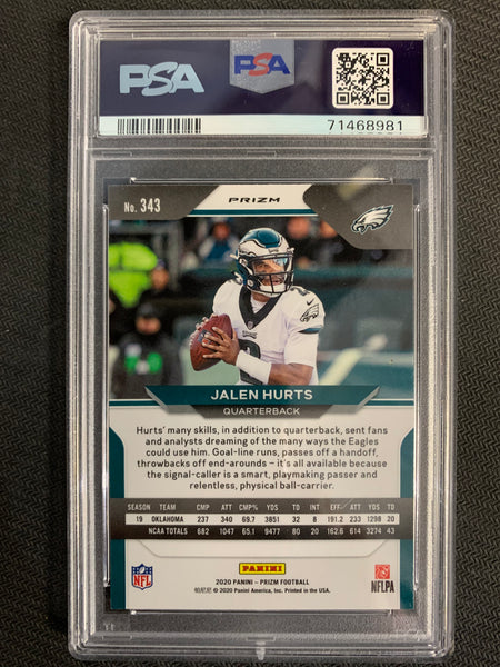 2020 PANINI PRIZM FOOTBALL #343 PHILADELPHIA EAGLES -JALEN HURTS NEON GREEN PULSAR ROOKIE GRADED PSA 9 MINT