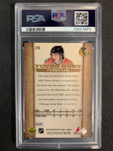2007-08 UPPER DECK HOCKEY #210 CHICAGO BLACKHAWKS - PATRICK KANE YOUNG GUNS ROOKIE CARD GRADED PSA 9 MINT