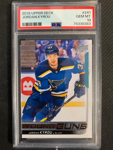 2018-19 UPPER DECK HOCKEY #241 - ST. LOUIS BLUES - JORDAN KYROU YOUNG GUNS ROOKIE GRADED PSA 10 GEM MINT