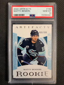 2022-23 UPPER DECK ARTIFACTS HOCKEY #180 SEATTLE KRAKEN - MATTY BENIERS ARTIFACTS ROOKIE CARD GRADED PSA 10 GEM MINT