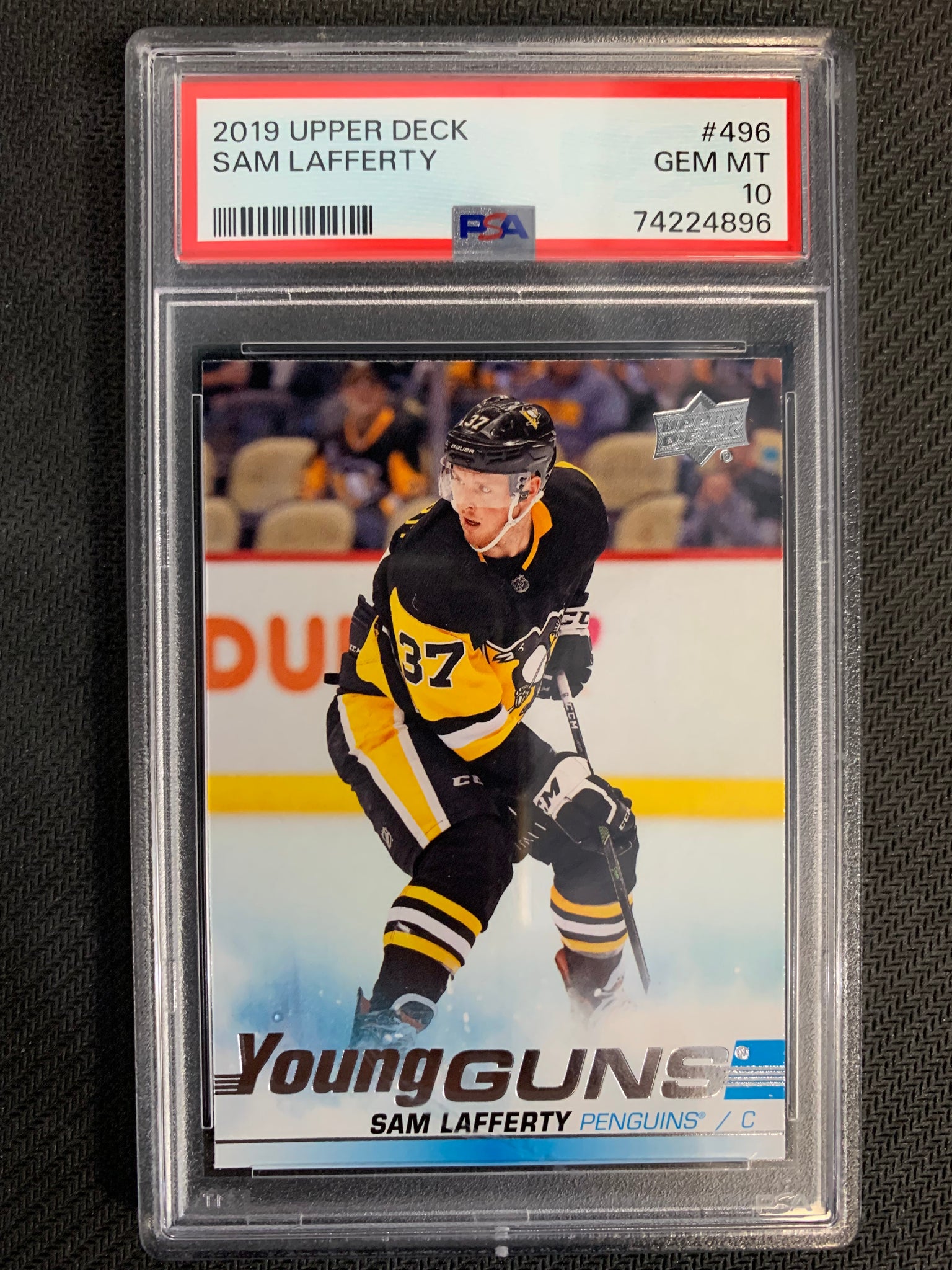 2019-20 UPPER DECK HOCKEY #496 PITTSBURGH PENGUINS - SAM LAFFERTY YOUNG GUNS ROOKIE CARD GRADED PSA 10 GEM MINT